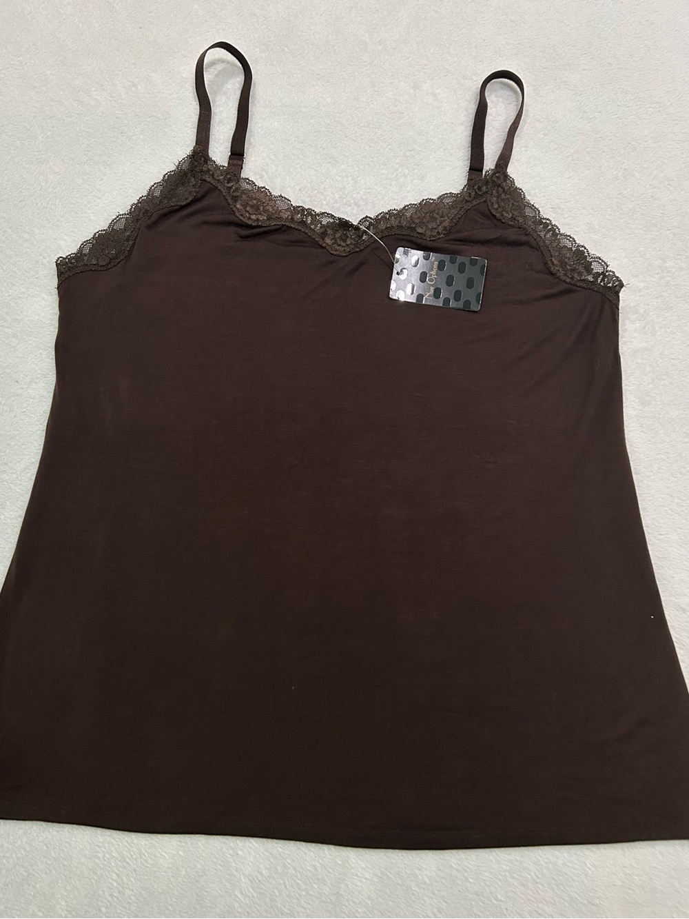 Nue Option Brown Lace Trim Camisole Top Y2K Coquette Preppy Coastal Size XL NWT - Picture 2 of 9